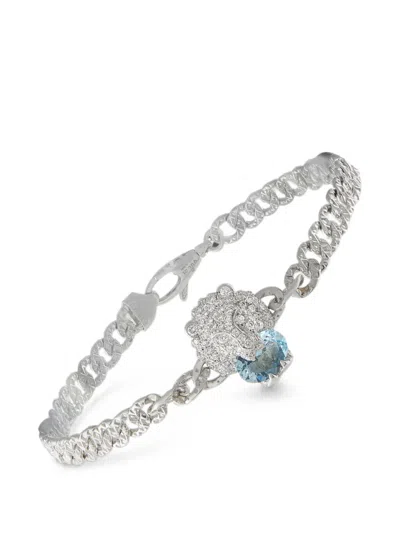 Pre-owned Gucci Aquamarine And Diamond Lion-motif Bracelet In Silver
