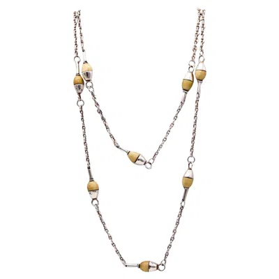 Pre-owned Gucci Arezzo 1960 Italian Modernist Long Sautoir Necklace In .925 Sterling Silver In Multi