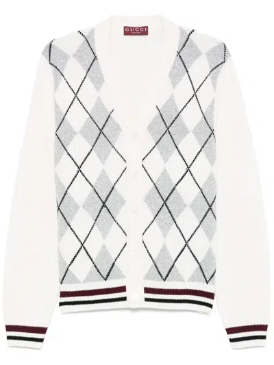 Gucci Argyle-intarsia Wool Cardigan In Multicolor