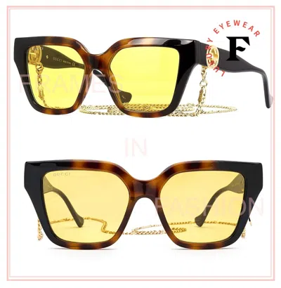 Pre-owned Gucci Aria 1023 Brown Yellow Gold Chain 004 Sunglasses Gg1023s Unisex Authentic