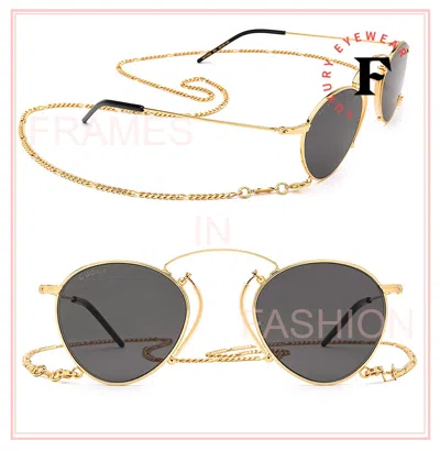 Pre-owned Gucci Aria Pinke-nez 1034 Gold Chain 002 Sunglasses Gg1034s Unisex Authentic In Gray