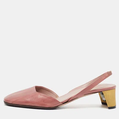 Pre-owned Gucci Arielle Size 38.5 Pink Leather Slingback Pumps