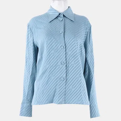 Pre-owned Gucci Ash Blue Silk Long Sleeve Blouse Size S