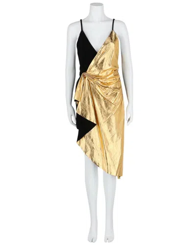Gucci Asymmetric Suede Mini Dress In Gold