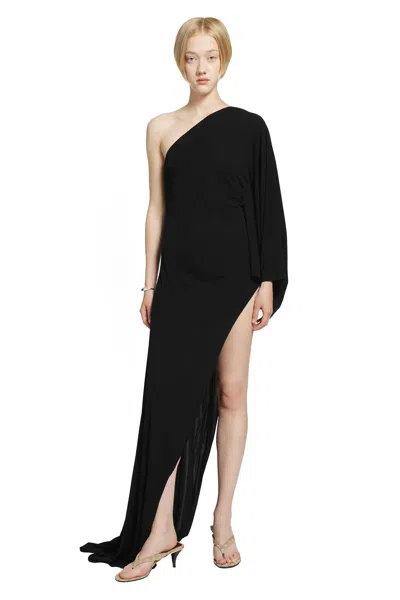 Gucci Asymmetric Viscose Jersey Long Dress In Black