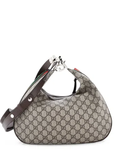 Pre-owned Gucci Attache Shoulder Bag Gg Coated Canvas Medium Hobo Bag In Brown