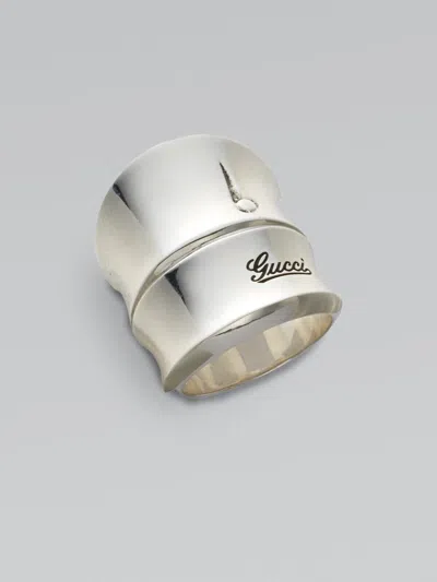 Pre-owned Gucci Auth  Bamboo Ring .925 Sterling Silver Gg Logo Size -  12 / Us 6