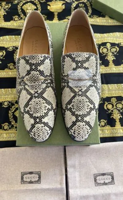 Pre-owned Gucci Auth  Python Calf Print Leather Horsebit Loafers Shoes 8 Us 8.5 In Beige
