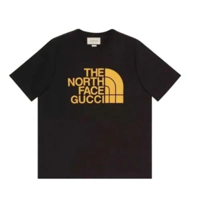 Pre-owned Gucci Auth  X The North Face Black Yellow Logo Print Oversized T-shirt Sz Xxl