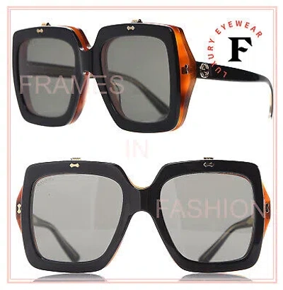 Pre-owned Gucci Authentic 0088 Black Havana Brown Flip Retro Square Sunglasses Gg0088s 002 In Gray