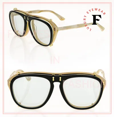 Pre-owned Gucci Authentic 0128 Horn Black Blue Clip Retro Aviator Sunglasses Gg0128s 008