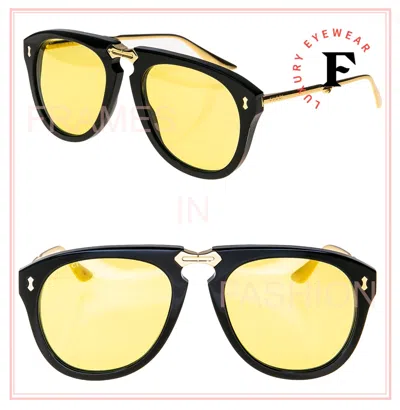 Pre-owned Gucci Authentic 0305 Gold Black Yellow Foldable Sunglasses Gg0305s 004