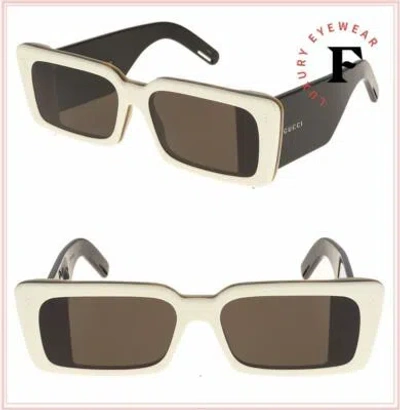 Pre-owned Gucci Authentic 0543 Ivory Black Chunky Geometric Sunglasses Gg0543s 002 Unisex In Brown