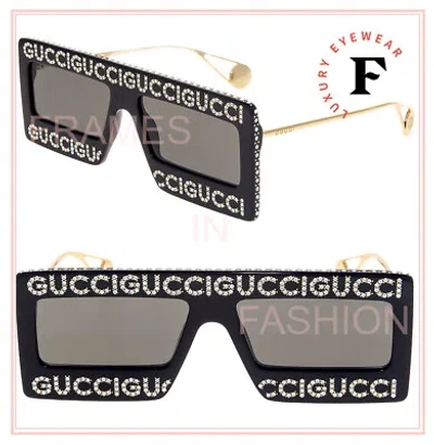 Pre-owned Gucci Authentic Black Gold Hollywood Forever 0431 Crystal Gg0431s Sunglasses 002