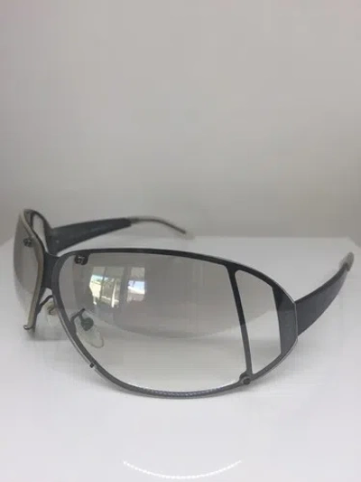 Pre-owned Gucci Authentic  1652 Sunglasses Gg 1652/s C. Tw3 Shiny Gunmetal Made Italy In Silver Flash Mirror Shield With Grey Gradient Lens