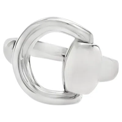 Pre-owned Gucci Authentic  18k White Gold Horsebit Ring Size 5.5