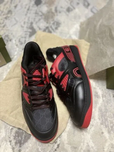 Pre-owned Gucci Authentic  Basket Low "black Red" Mens  11.5 ( Us 12)