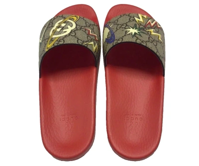 Pre-owned Gucci Kids' Authentic  Girl's Red Space Print Slippers 508809