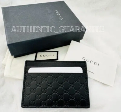 Pre-owned Gucci Authentic  Ssima Black Man's Leather Card Holder Wallet