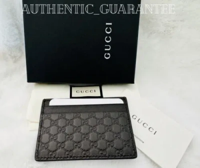 Pre-owned Gucci Authentic  Ssima Brown Unisex Leather Card Holder Wallet