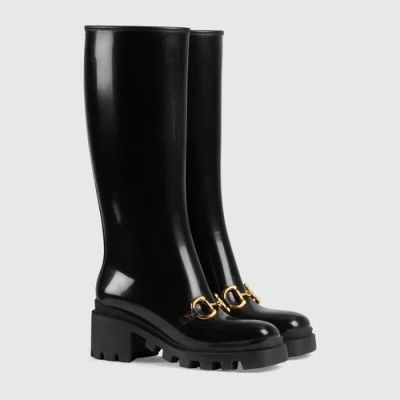Pre-owned Gucci Authentic  Horsebit Knee-high Boot Black Rubber (women's)