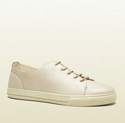 Pre-owned Gucci Authentic  Mens Leather Lace-up Sneaker White 342038 9022