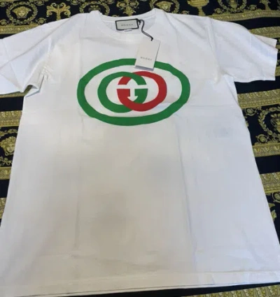 Pre-owned Gucci Authentic  Oversize Tee T-shirt With Interlocking Gg Logo In White Sz M