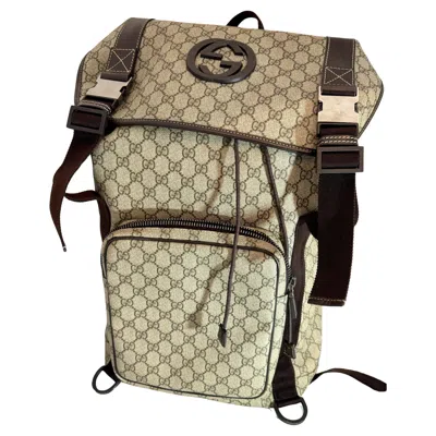 Pre-owned Gucci Authentic  Silver Gg Coated Canvas Interlocking G Supreme Large Backpack In Brown