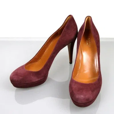 Pre-owned Gucci Authentic  Suede Platform Pump Shoes Maroon, 269703 C2000 6029 In Red