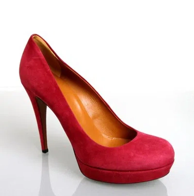 Pre-owned Gucci Authentic  Suede Platform Pump Shoes Raspberry, 269702 C2000 6233 In Pink