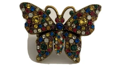 Pre-owned Gucci Authentic  Women Crystal Studded Butterfly Ring Size M Italy In Multicolor