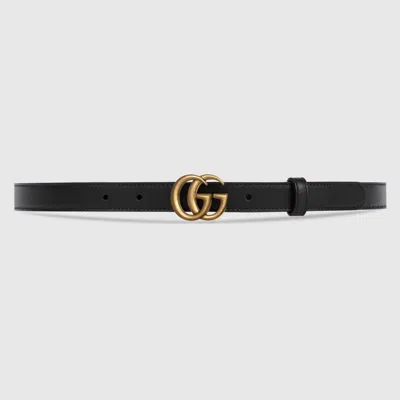 Pre-owned Gucci Authentic  Women's Slim Smooth Leather Belt With Gg Buckle 409417 In Black