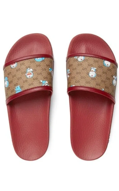 Pre-owned Gucci Authentic  X Doraemon Men's Gg Logo Supreme Slides Size: G9 - 9.5 Us In Multicolor
