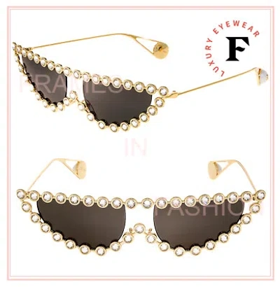 Pre-owned Gucci Authentic Hollywood Forever 0364 Gold Crystal Metal Sunglasses Gg0364s 002 In Gray