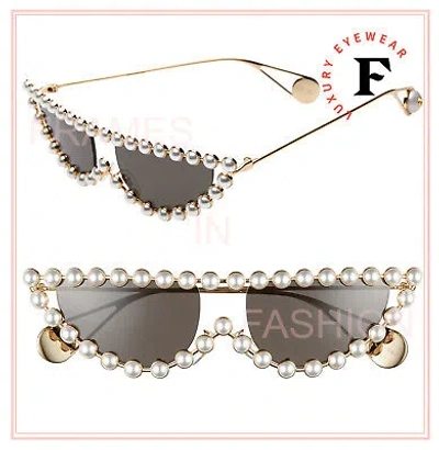 Pre-owned Gucci Authentic Hollywood Forever 0364 Gold Pearl Metal Sunglasses Gg0364s 004 In Gray