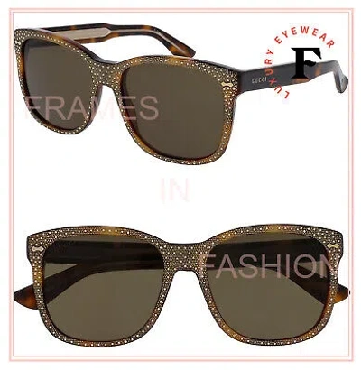 Pre-owned Gucci Authentic Rhinestone Crystal 0047 003 Brown Gold Frame Rx Unisex Glasses