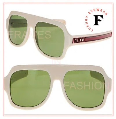 Pre-owned Gucci Authentic Sega 0255 Ivory Green Stripe Unisex Sport Sunglasses Gg0255s 003
