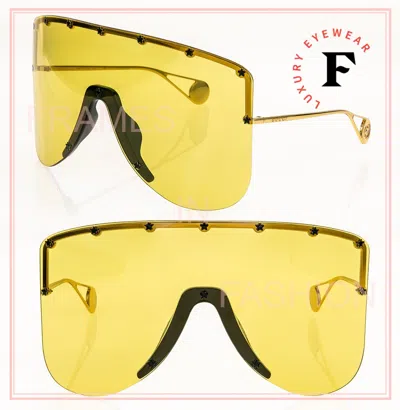 Pre-owned Gucci Authentic Star Oversized Mask 0541 Yellow Gold Metal Sunglass Gg0541s 002