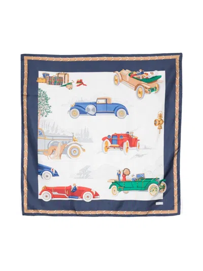 Pre-owned Gucci Automobile-print Silk Scarf In Blue