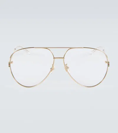 Gucci Aviator Glasses In Gold-gold-transparent