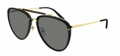 Pre-owned Gucci Aviator Gold/black/gray Men's 58mm Sunglasses Gg0672s-001 58