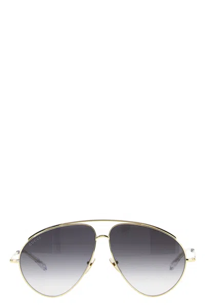 Gucci Gold Metal Aviator Sunglasses Women In Gray