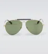 Gucci Gg0832s 002 Aviator Sunglasses In Gold-havana-green