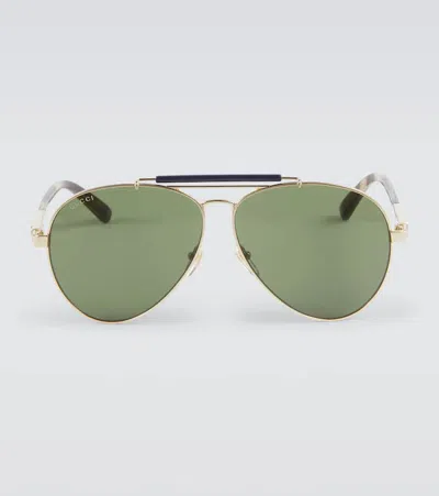 Gucci Gg0832s 002 Aviator Sunglasses In Gold-havana-green