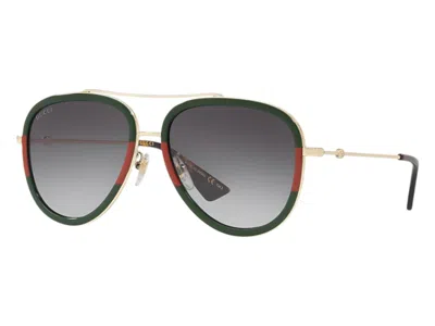 Pre-owned Gucci Aviator Sunglasses In Gold Green (gg0062s/003/57)