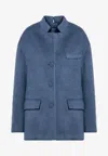 Gucci Wool Blend Melange Aviator Jacket Women In Blue