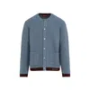 Gucci Wool Cardigan With Contrast Trim And Front Pockets In Blue