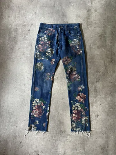 Pre-owned Gucci A/w 16 Hand Painted Floral Jeans Blue In Multi