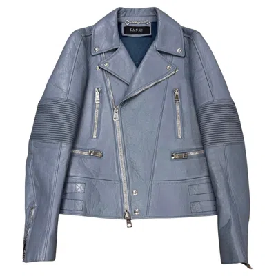 Pre-owned Gucci A/w2014  Biker Leather Jacket In Gray