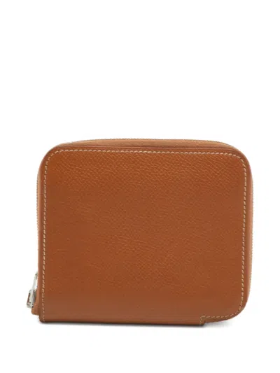 Pre-owned Gucci Azap Silk'in Epsom Leather Wallet In Brown